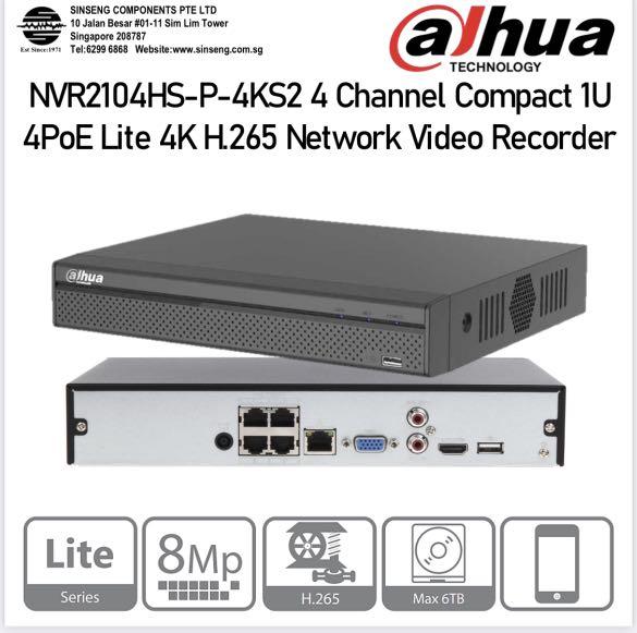 Dahua 4K 4CH NVR [4 Port PoE/H.265 Network Video Recorder (NVR 