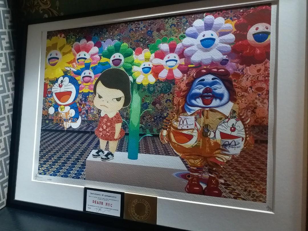 Death Nyc 限定罕有藝術作品村上隆太陽花x Ron English X 奈良美智x Doraemon 叮噹多啦a夢hype Beast Item 生日聖誕送禮 掛牆 潮流物品連相框 興趣及遊戲 手作 自家設計 文具及工藝
