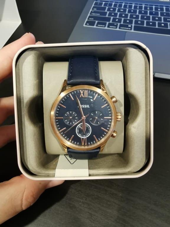 Fossil Fenmore Midsize Multifunction Navy Leather Watch