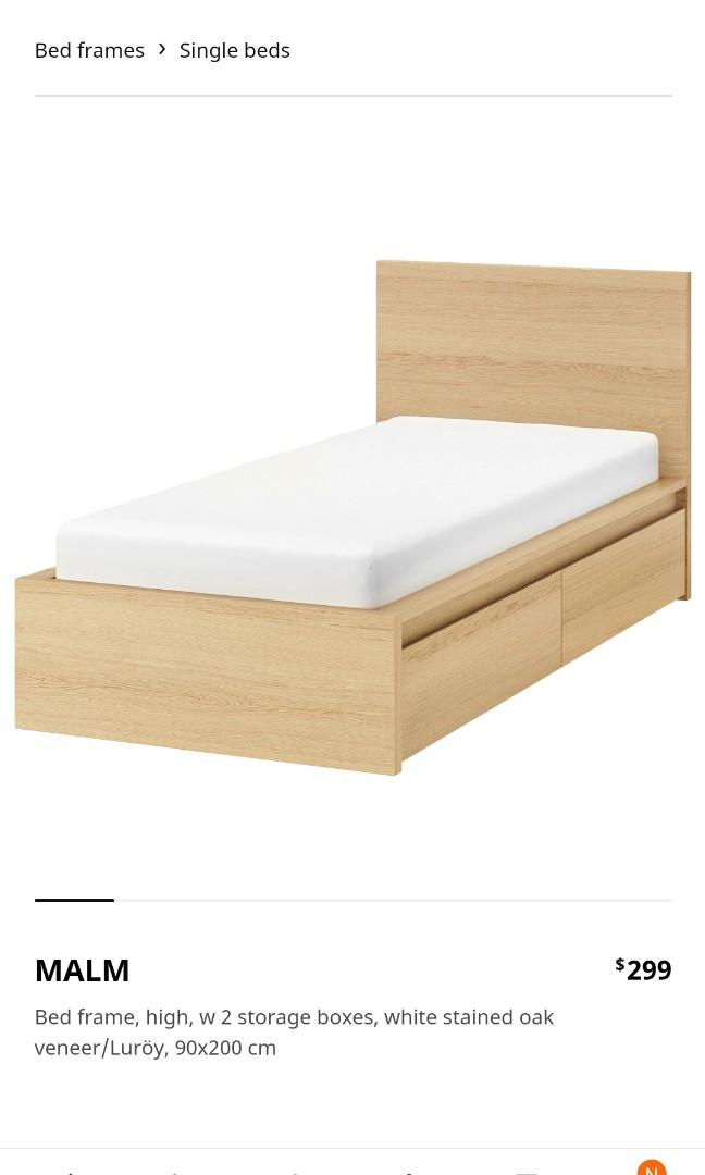 Ikea Single Bed Frame with 2 storage boxes, Furniture & Home Living