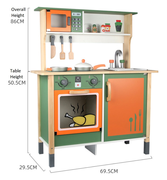 (In Stock) Classic Cute Green Wooden Toy Kitchen Set, Hobbies & Toys
