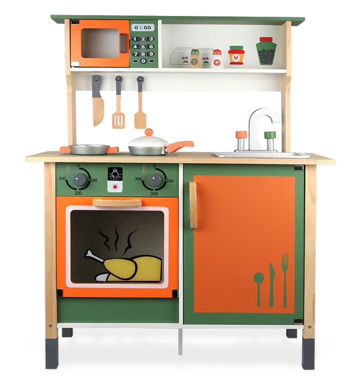 (In Stock) Classic Cute Green Wooden Toy Kitchen Set, Hobbies & Toys
