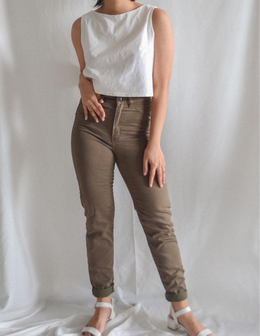 khaki green skinny jeans womens