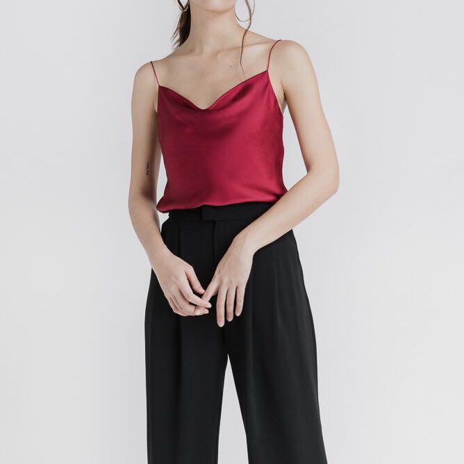 maroon satin top