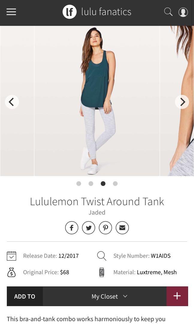 Lululemon Twist Around Tank US Size 8 (Jaded), Men's Fashion, Activewear on  Carousell