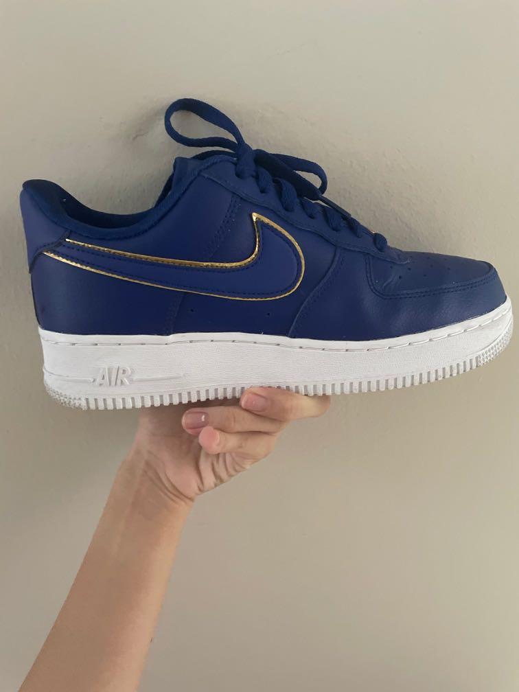 Navy blue and gold air force ones outlet