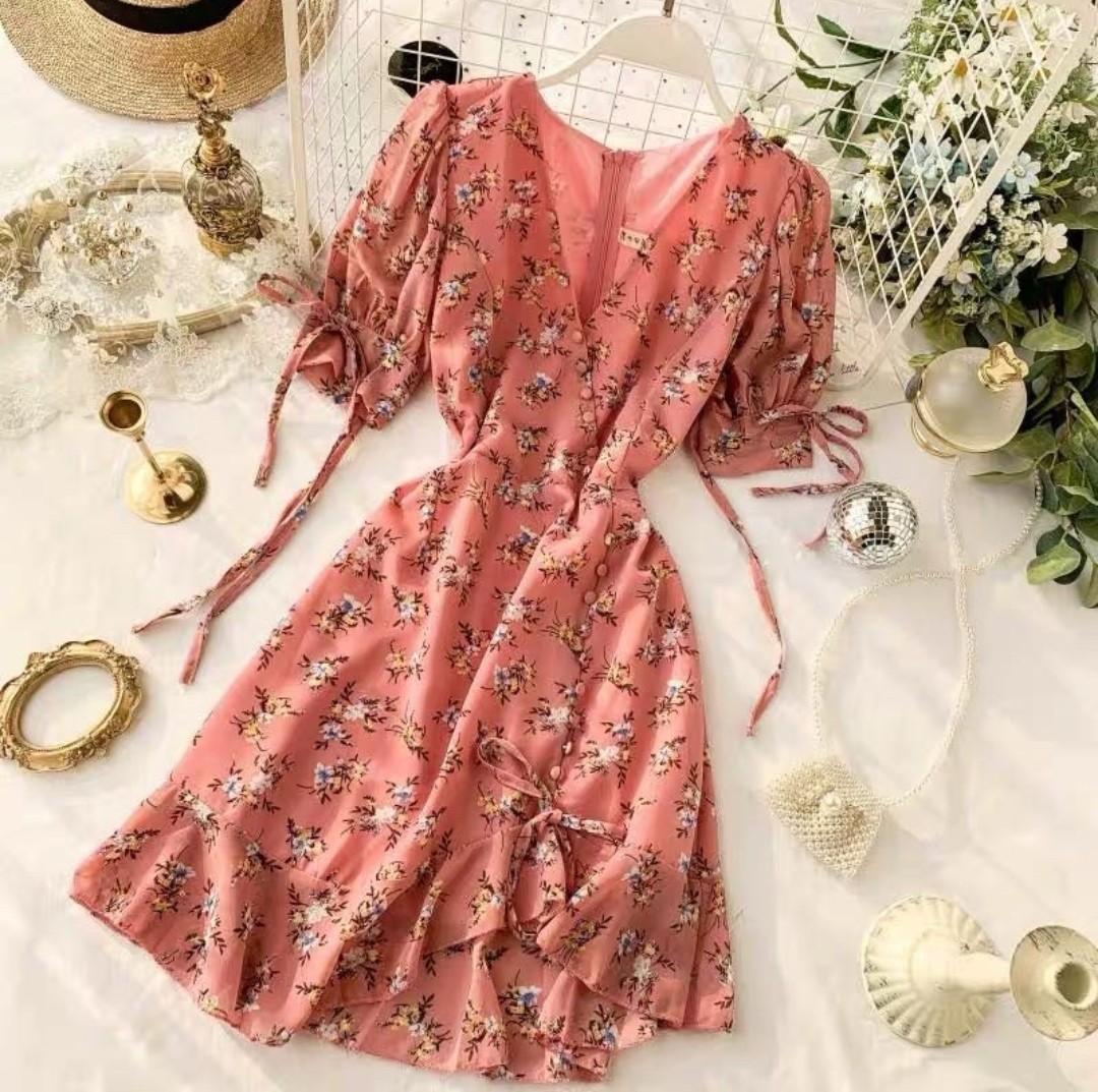 Floral peach top dress
