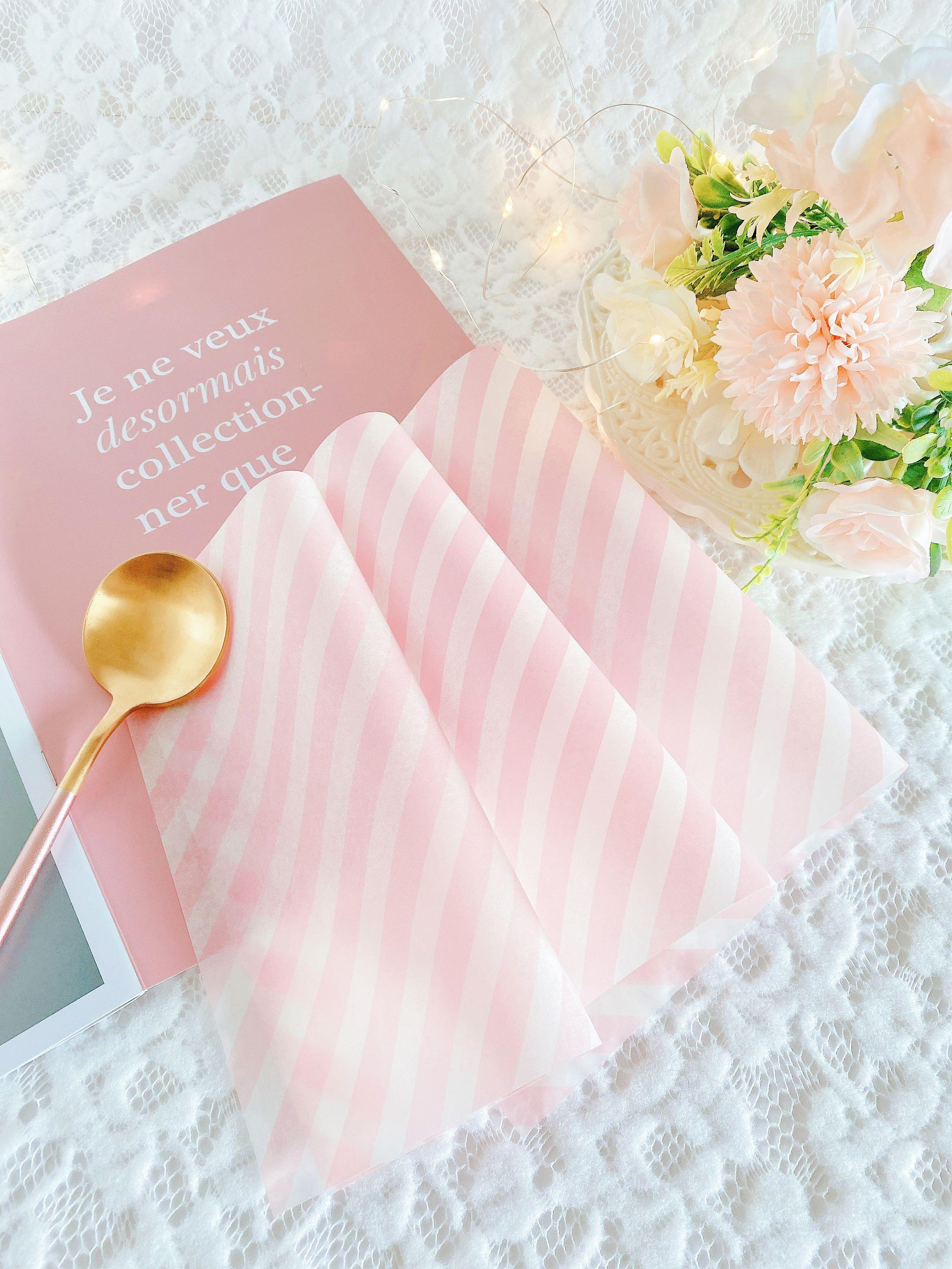 pastel pink diagonal stripe greaseproof wax paper food wrapper for cake sandwich lining cake pastry box packaging furniture home living kitchenware tableware food organisation storage on carousell