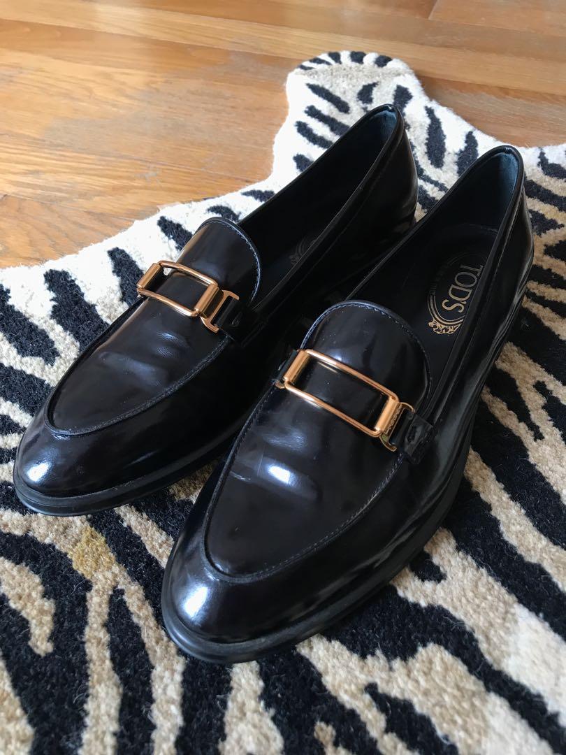 Tods black loafers size 39.5, Luxury, Apparel on Carousell