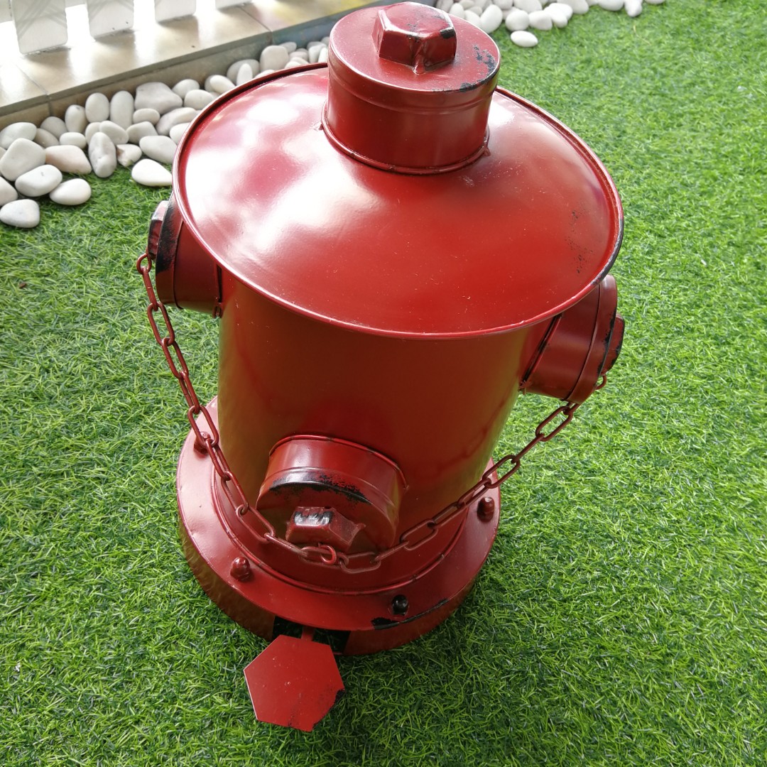 Vintage Red Fire Hydrant Metal Trash Bin Trash Can, Furniture & Home