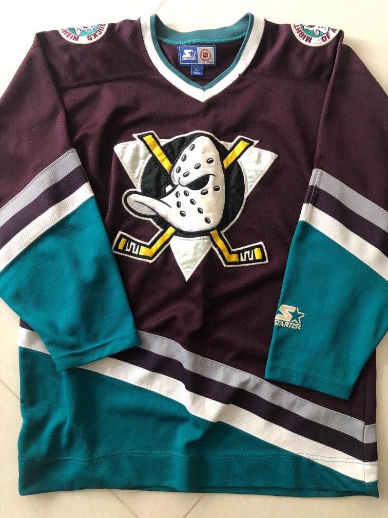 Vintage Starter Anaheim Mighty Ducks NHL Sewn Patch Hockey Jersey Size M,  Men's Fashion, Tops & Sets on Carousell