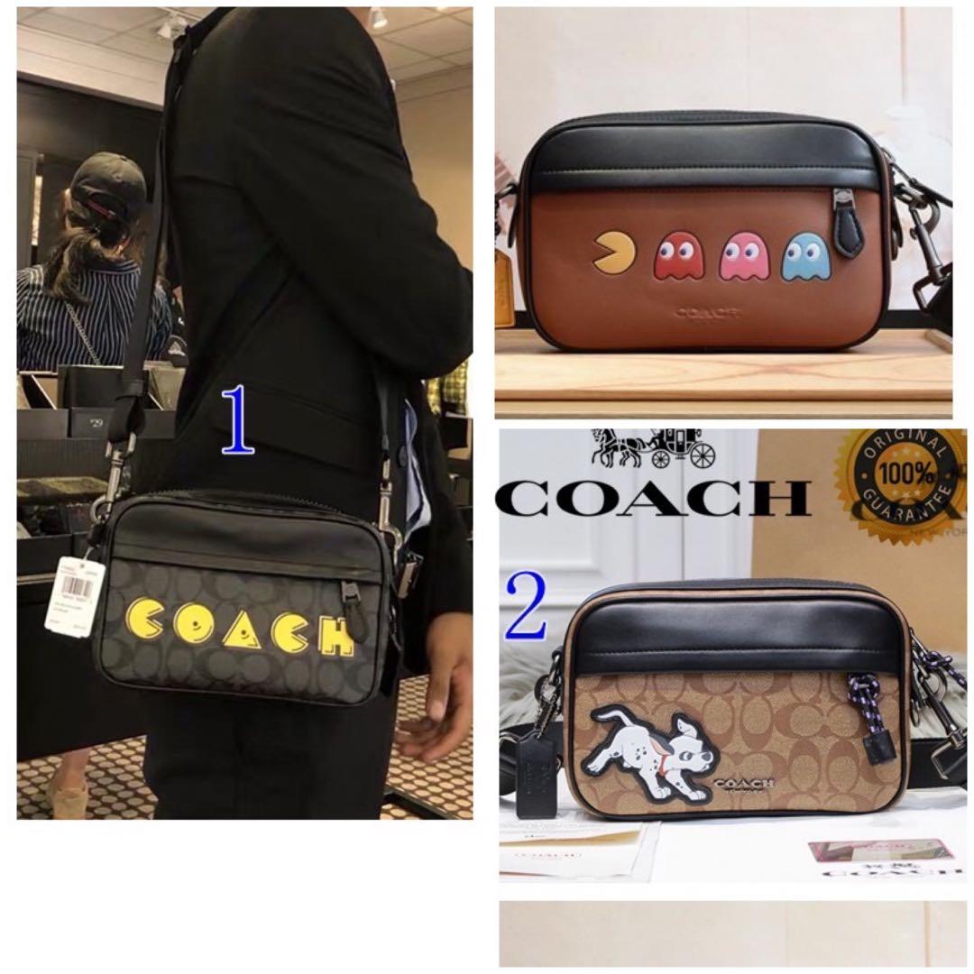 Pac Man COACH Fun Party Monogram Cartoon Men Leather Pacman Crossbody Sling Travel Shoulders logo Husband zipper Cute nice bag Designer Man Best