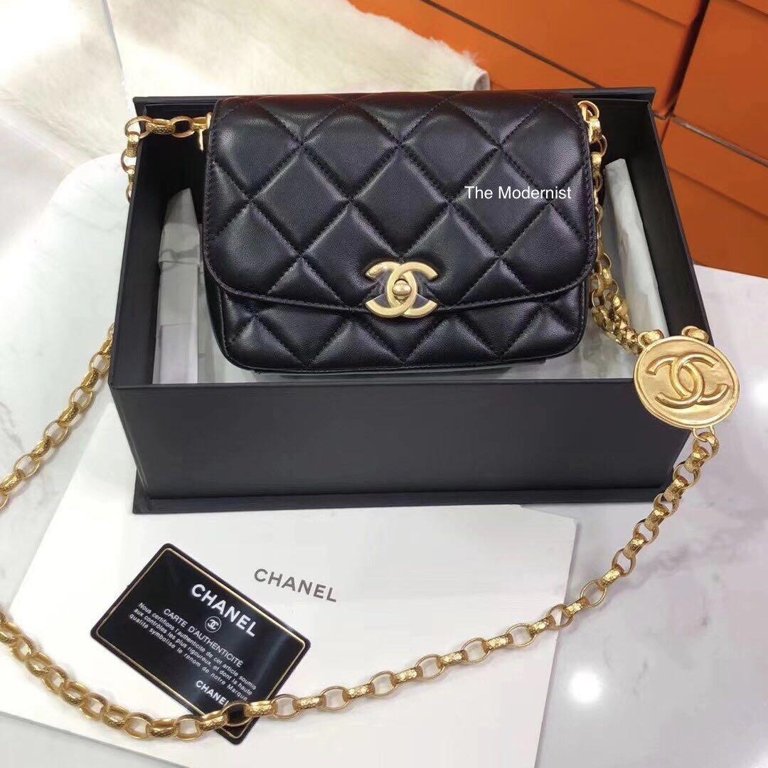 Authentic Chanel Small Flap Bag CC Coin Black Lambskin, Luxury, Bags &  Wallets on Carousell