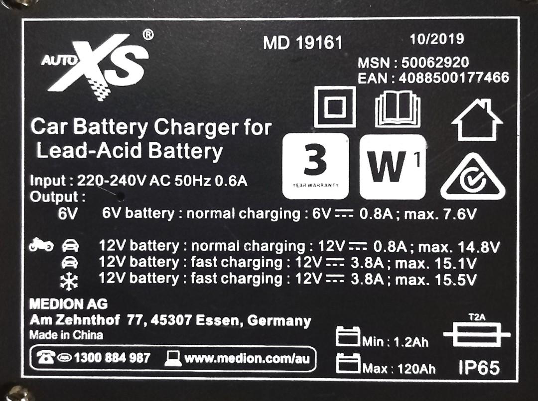 Auto xs battery store charger md19161