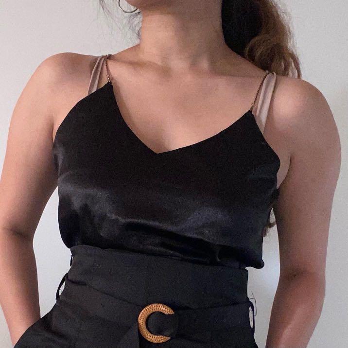gold satin tank top