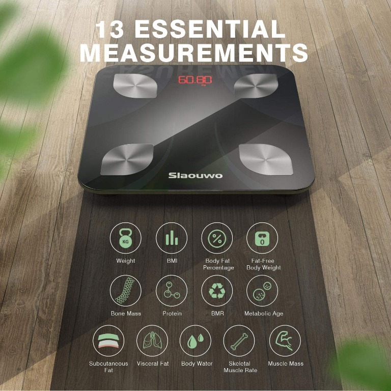 Bluetooth Body Fat Scale, Slaouwo Smart Fit Track Scale for Body