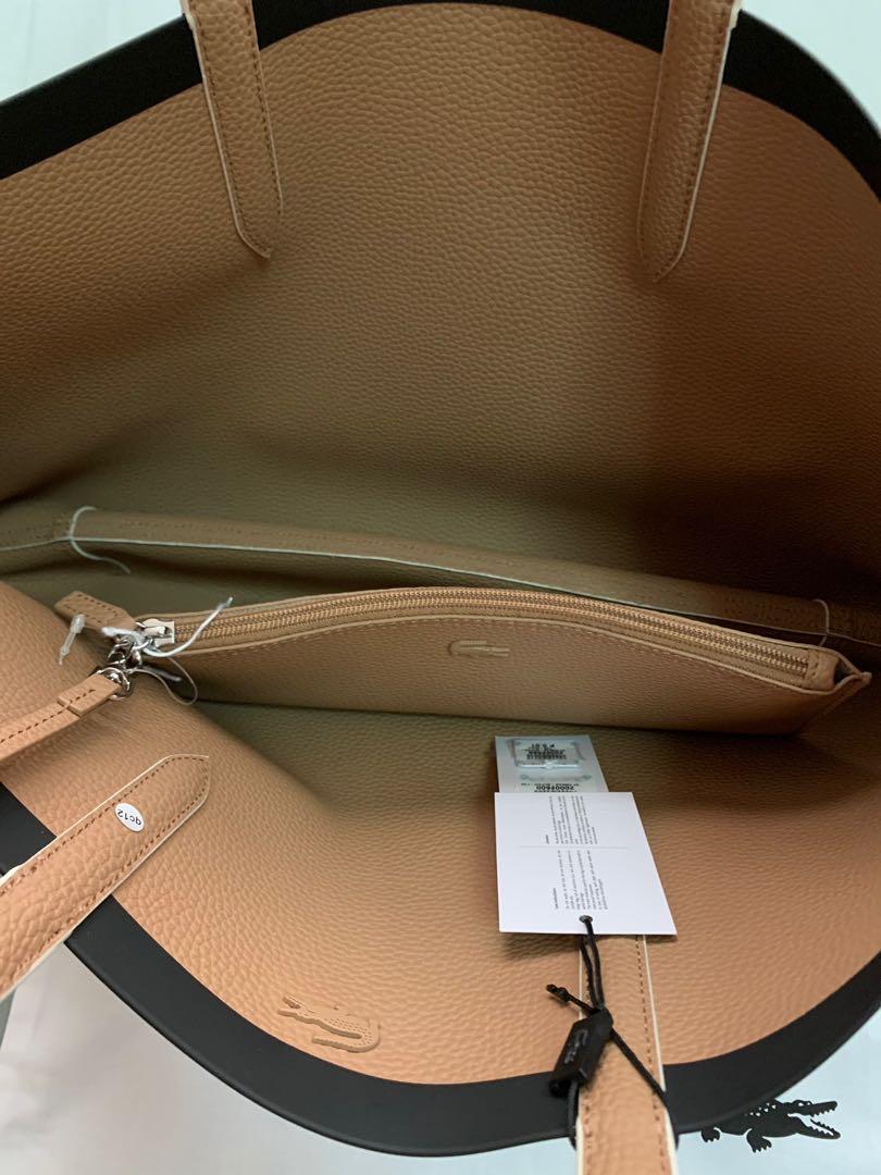 BRAND NEW Lacoste Women s Anna Reversible Contrast Band Coated Canvas Tote Bag