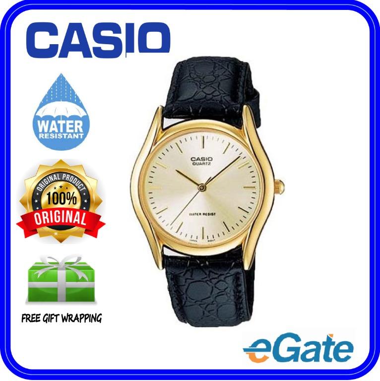Casio MTP-1094Q-7AD Men Analog Classic Black Leather Band Gold