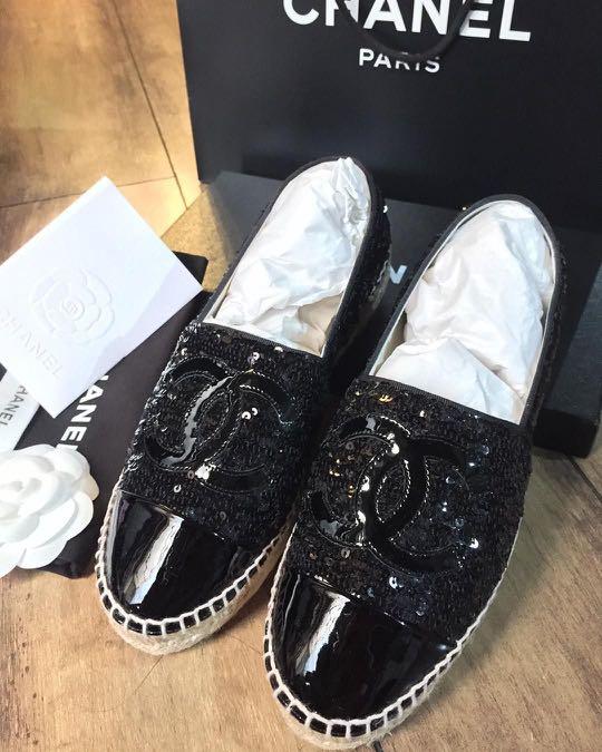 Chanel black sequin espadrilles Clearance