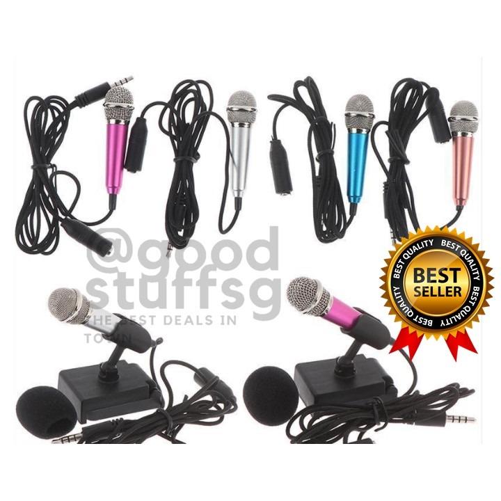 Portable 3.5mm Wired Mini Karaoke Microphone Stereo KTV Condenser MIC with  Earphones for Mobile Phone Laptop PC Desktop Computer