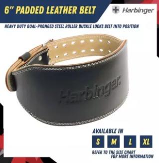 Harbinger padded leather contoured weightlifting belt online with suede lining and steel roller buckle