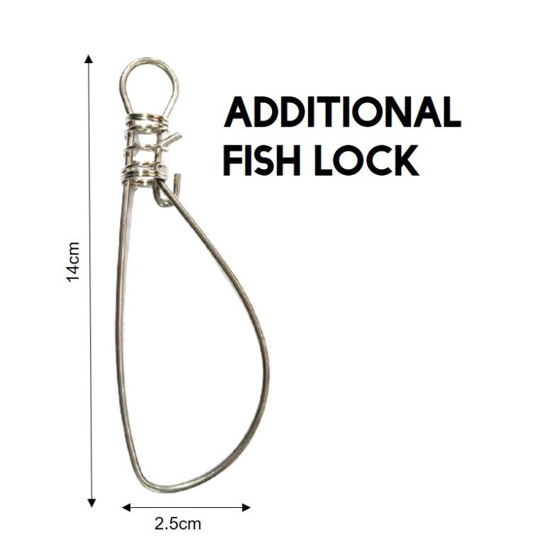 Fish Stringer (Category: Fishing) located in Singapore. Submitted by onefishing (Listing ID 1057740511, Image 3). Description: Live Fish Lock $9.00 5m Wire Coil + 5 stainless steel lock and a carabiner $7.50 5m Nylon rope + 5 stainless steel lock and a carabiner Additional LOCK $1 per piece Question? Whatsapp me >> wa.me/6590481311 Check out other items that we sell sg.carousell.com/onefishing/ LIKE & SHARE our Facebook page www.facebook.com/onef