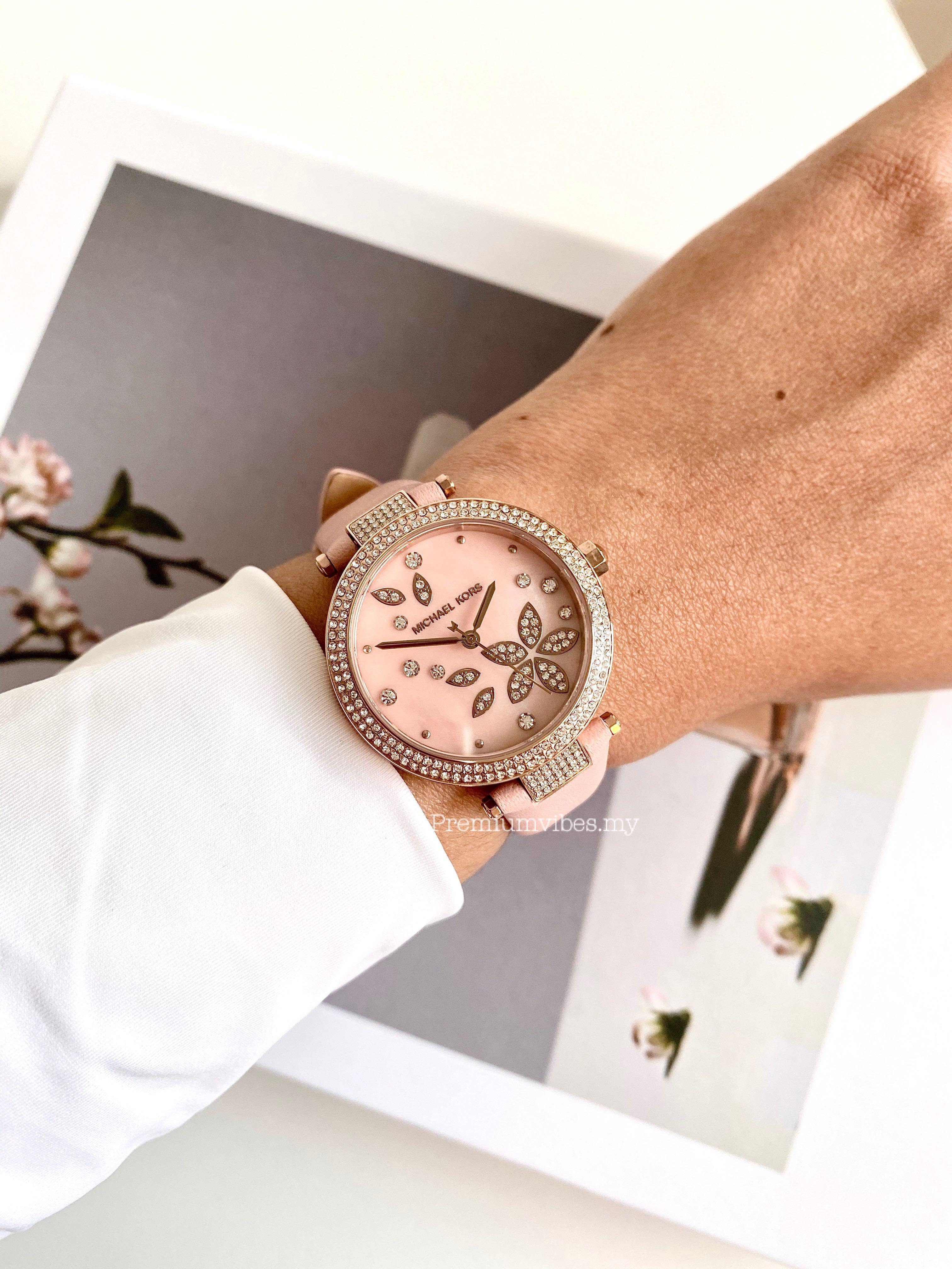 Michael Kors MK6808 Parker Three Hand Blush Leather Watch Women s