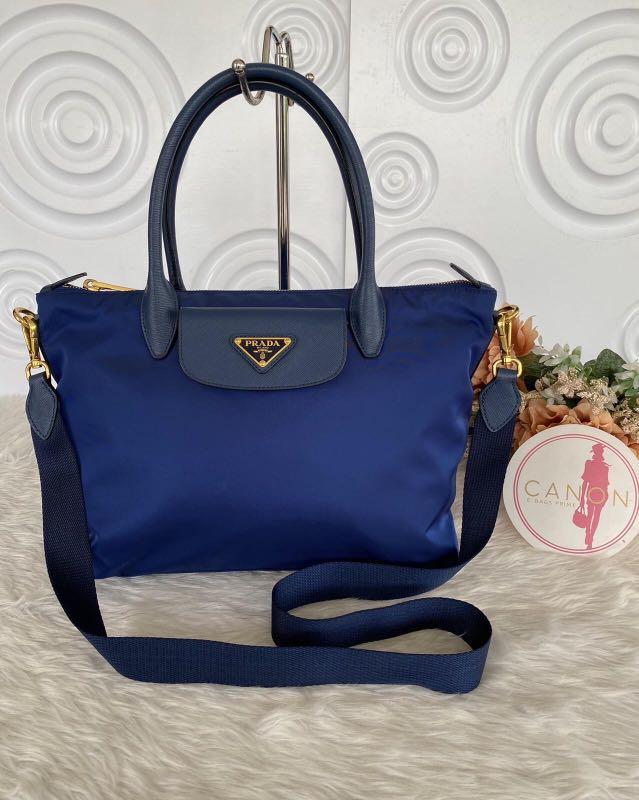 Prada 1BA106 Tessuto Saffian Bluette Two way Bag
