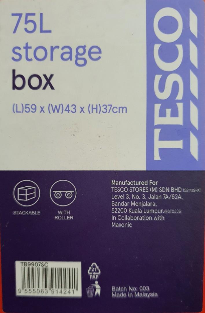 Tesco Basic Storage Box with Wheel Assorted Color (75L), Furniture