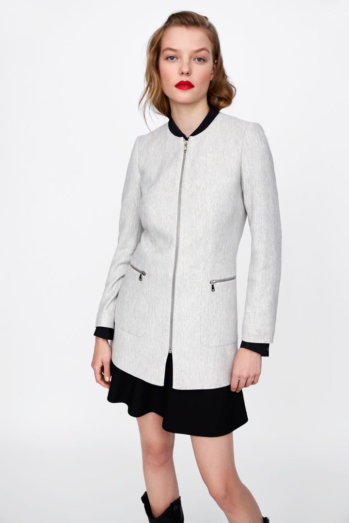 zara collarless coat