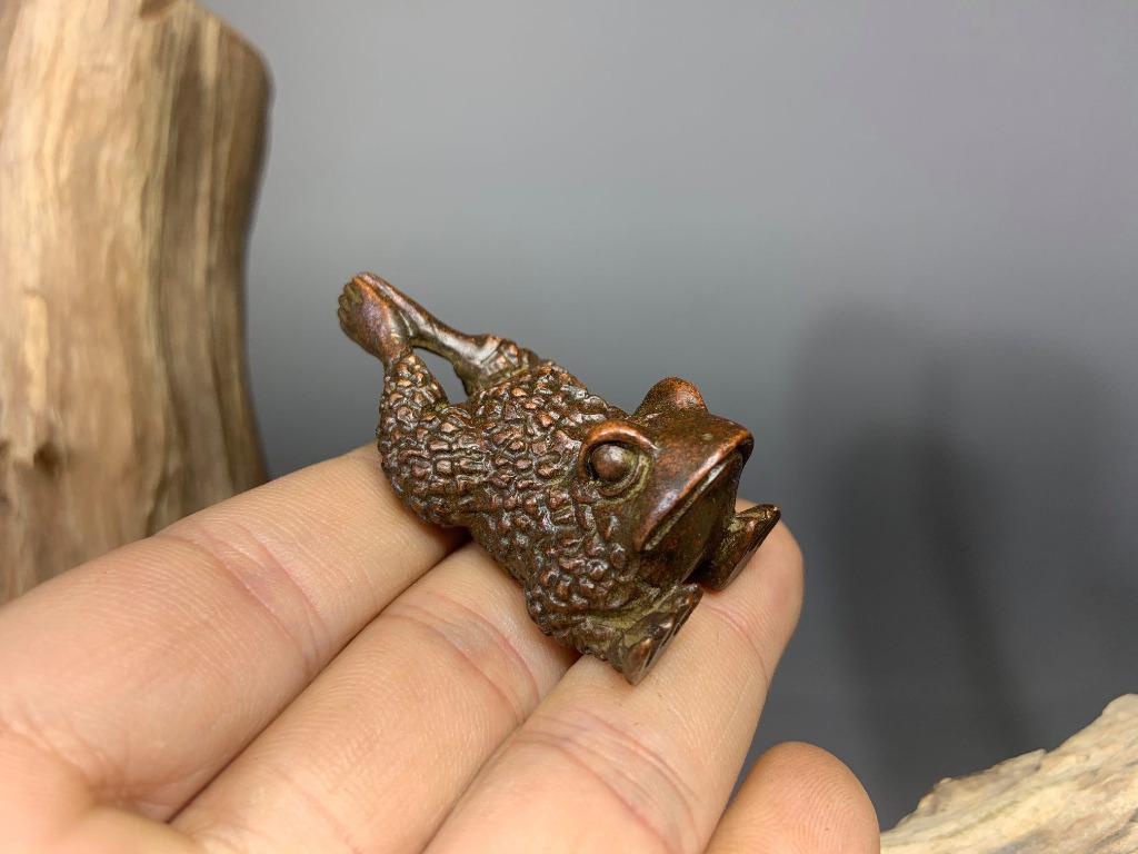 精選早期一級紫銅雕【倒立小青蛙】 Q6 工藝精巧惟妙惟肖實心實銅茶道玩