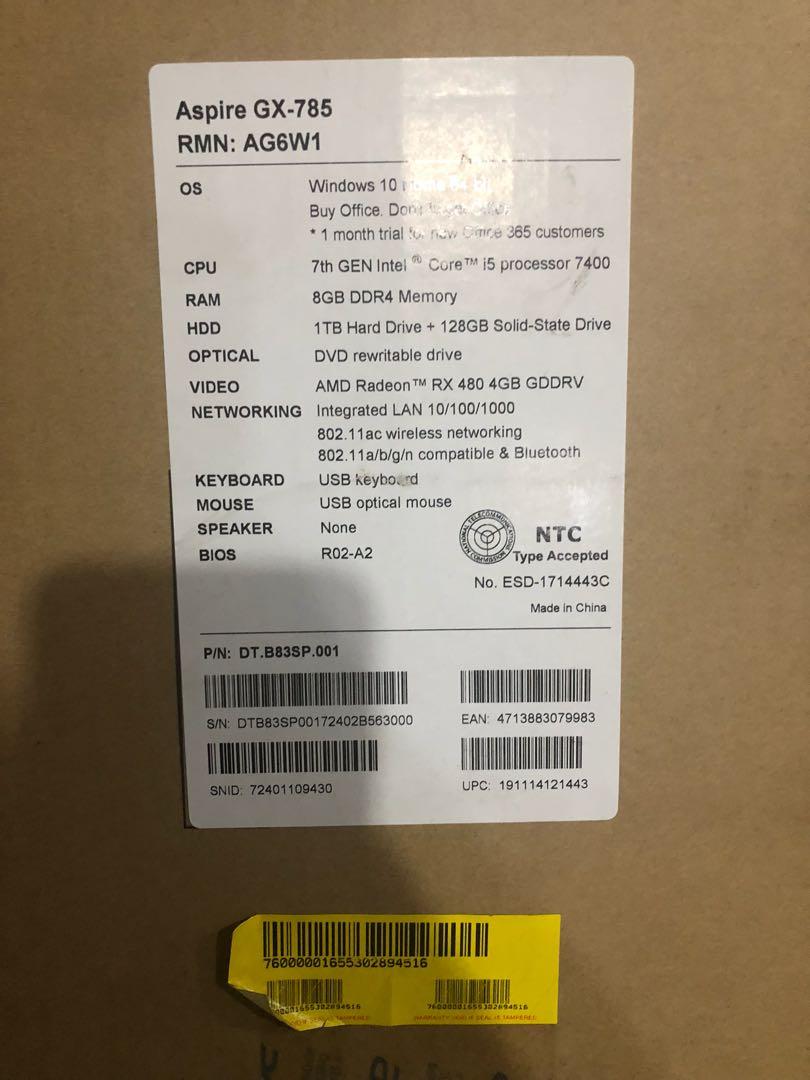 CPU Acer g7x for gaming (Category: Desktops) located in Manila. Submitted by prelovedforcharityph (Listing ID 1058080730, Image 3). Description: Got in April but logged in once I have the receipt.