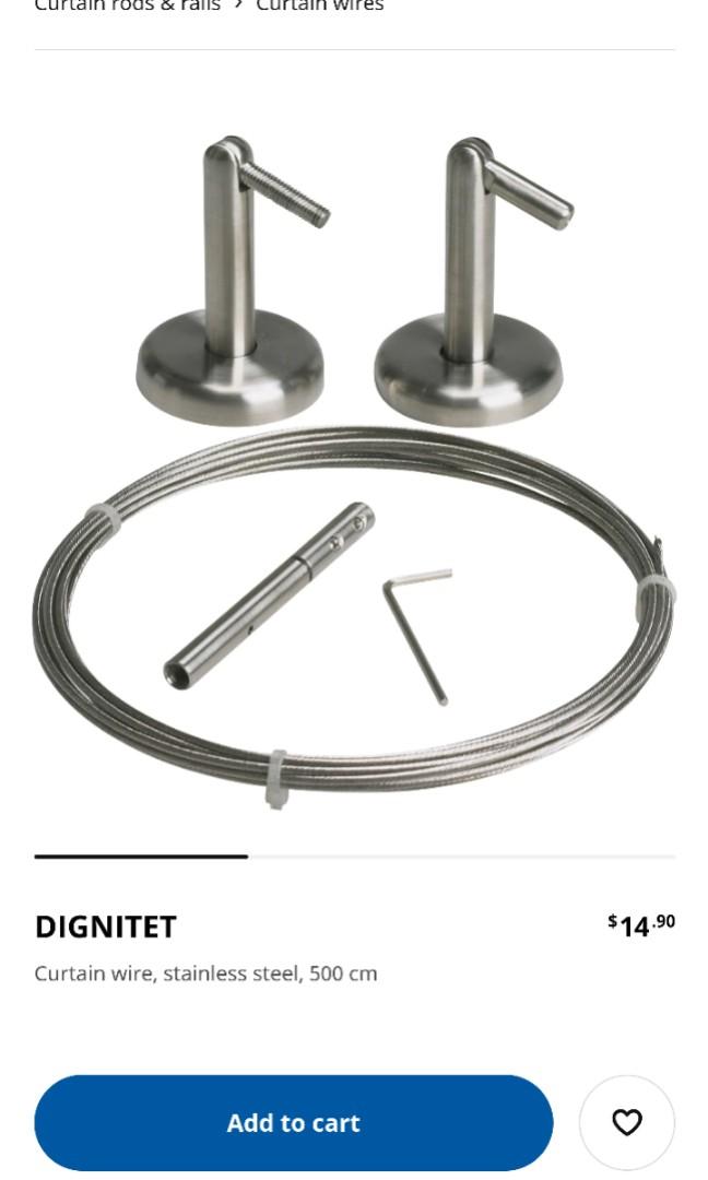Curtain wire (Dignitet) + hooks (Riktig), Furniture & Home Living