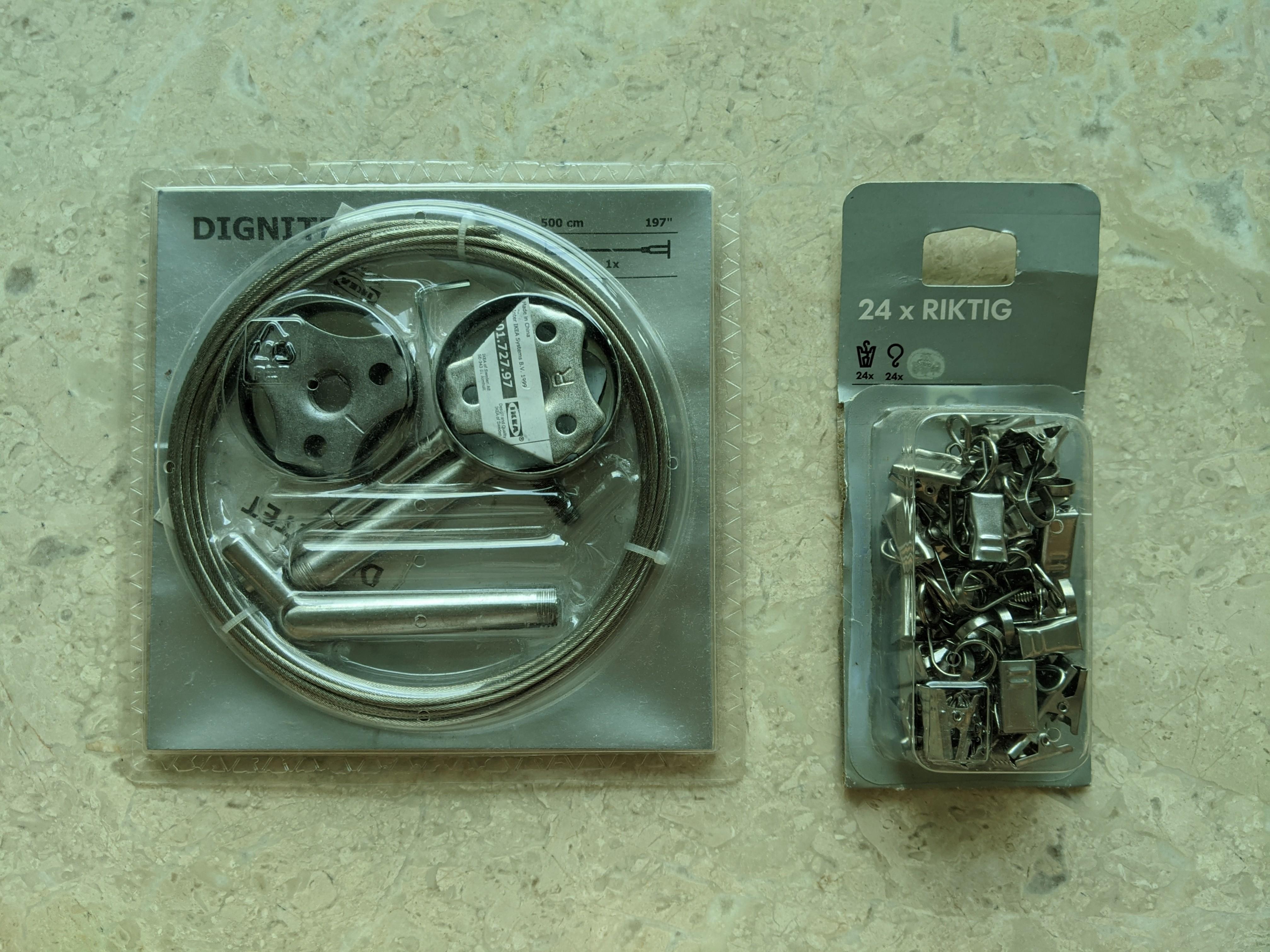 Curtain wire (Dignitet) + hooks (Riktig), Furniture & Home Living