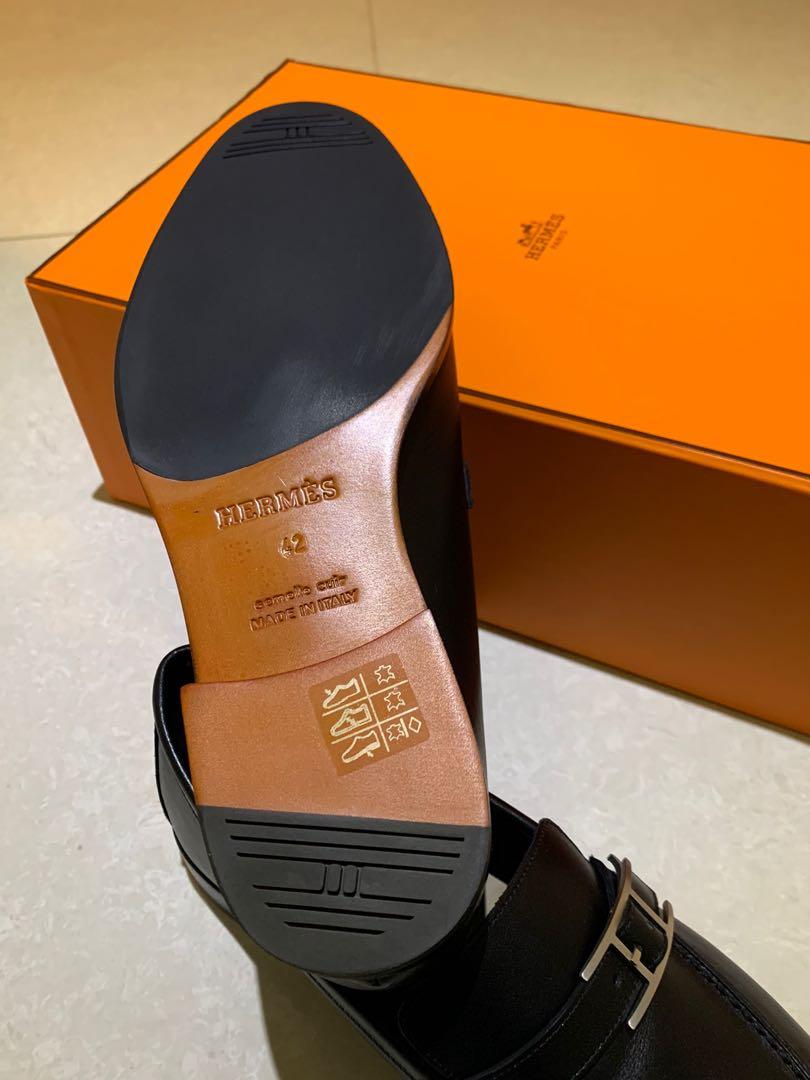Hermes black leather shoes (MEN 42 size), 男裝, 鞋, 西裝鞋- Carousell