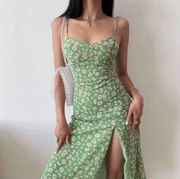 Midi green floral dress clearance