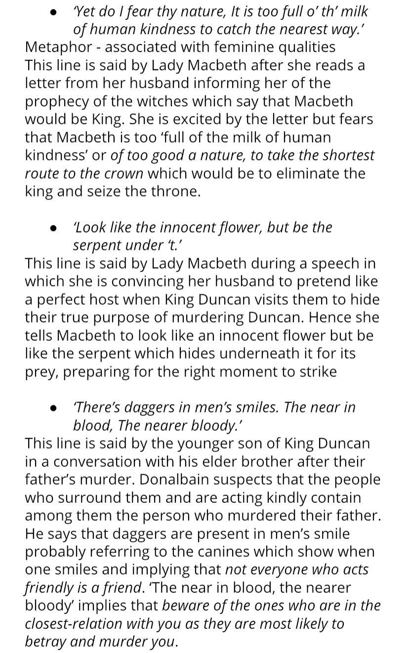 Macbeth Notes (Category: Assessment Books) located in Singapore. Submitted by inkspireacademy (Listing ID 1058106522, Image 1). Description: Graduated from CHIJ St Nicholas Girls’ School (Integrated Programme) in 2018. Scored an A for literature! Payment by paylah! Will send the soft copy of the notes over by email once payment is received! Feel free to ask me anything! 😁.