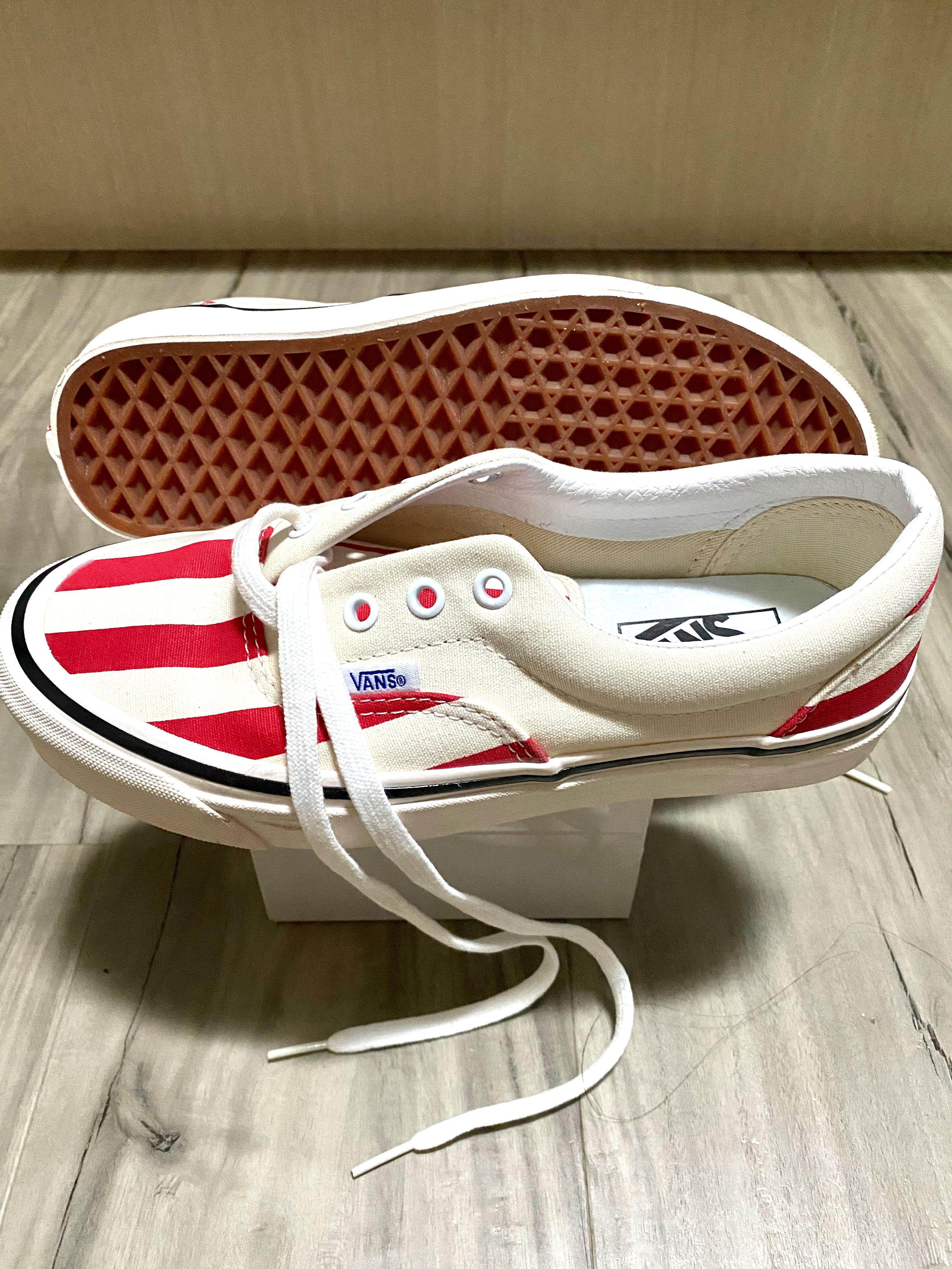 Checkered vans online with red stripe