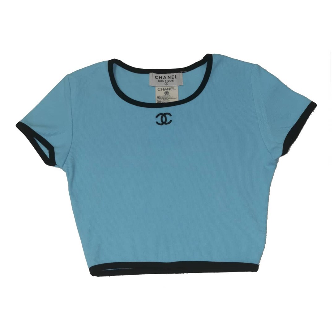 Vintage Chanel Blue Crop Top 1990s Womens Fashion Tops Other Tops on  Carousell