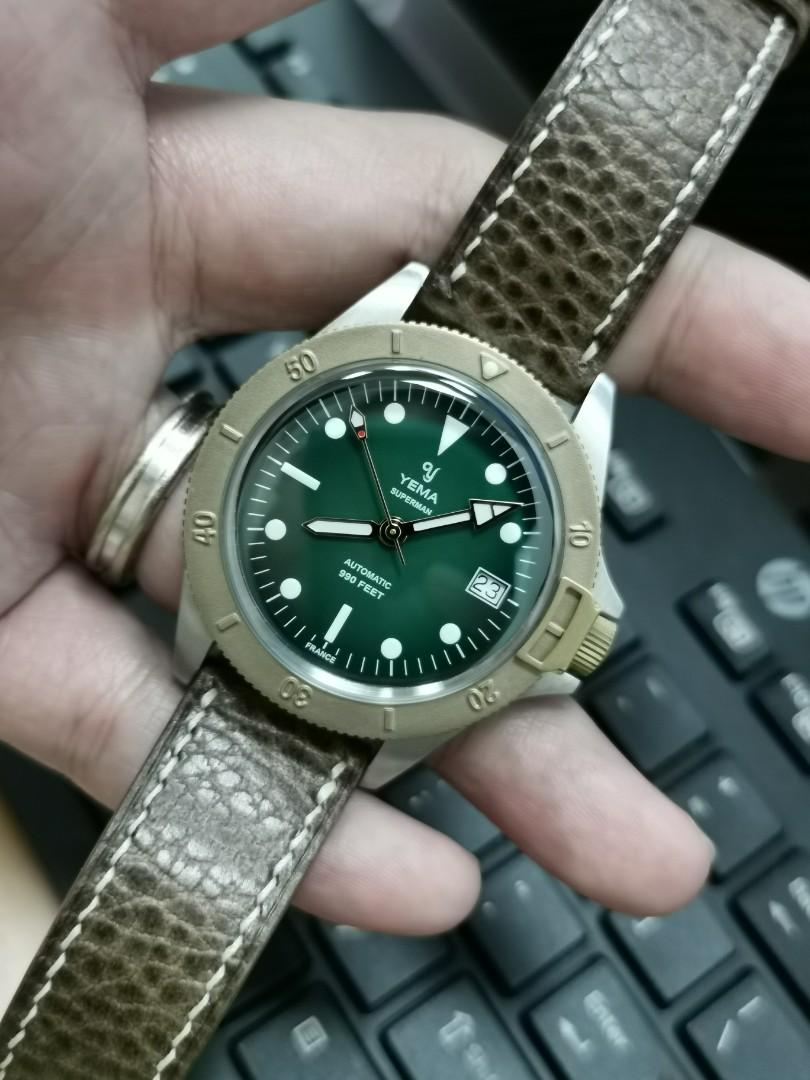 Yema Superman Steel Bronze 41mm Green Dial Luxury Watches On Carousell