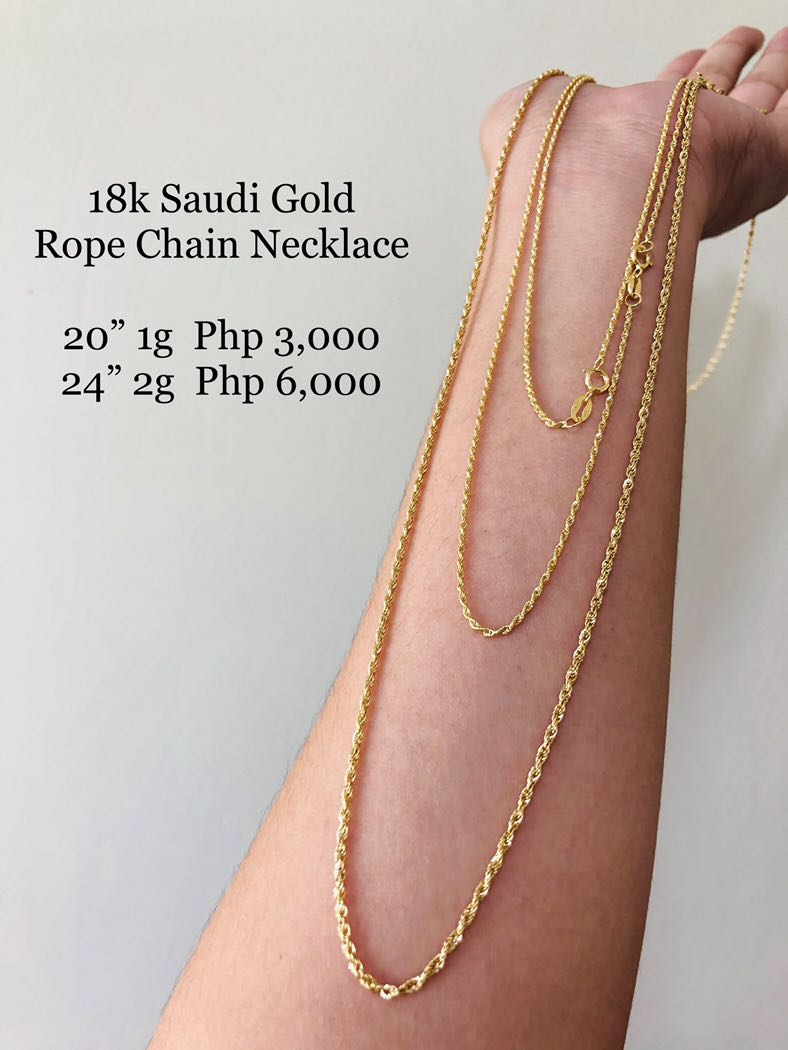 18k Saudi Gold Rope Chain Necklace 20 