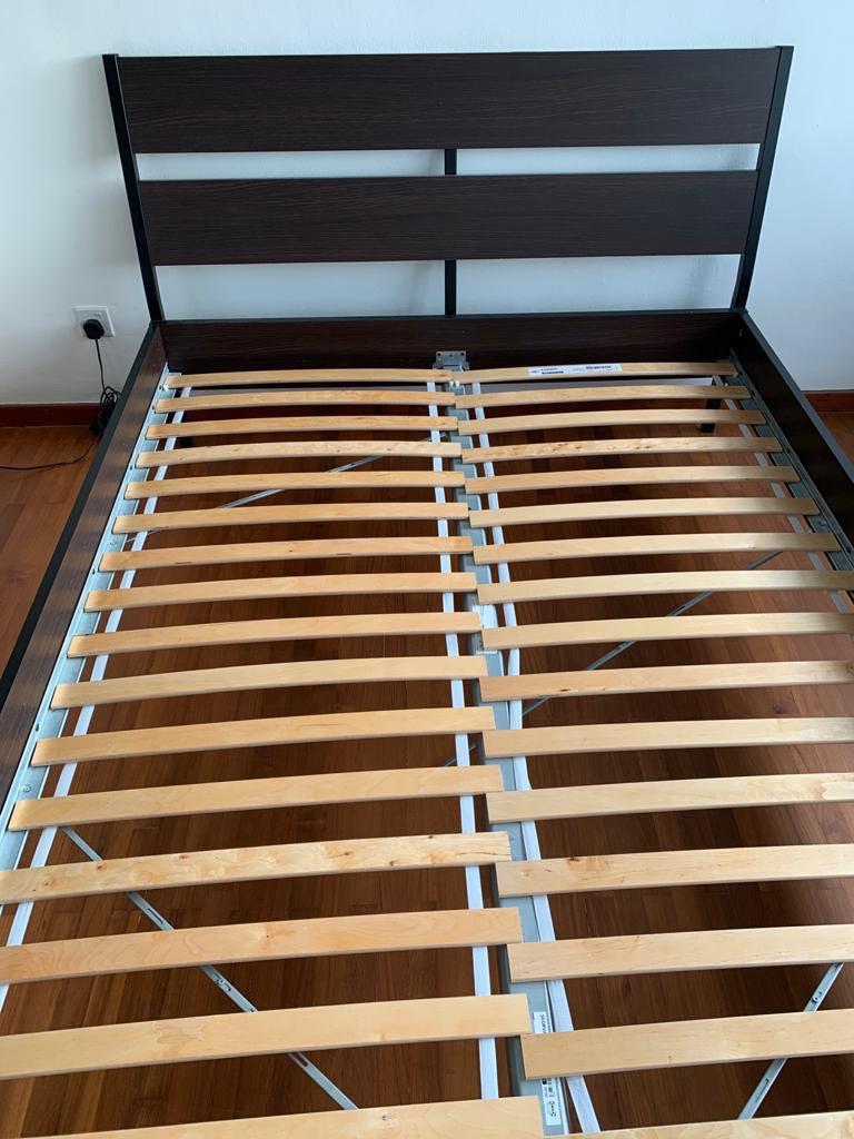 Bed frame (Category: Bed Frames & Mattresses) located in Singapore. Submitted by stephenjramage (Listing ID 1058199876, Image 1). Description: Ikea bed frame for free must be able to collect. Bed frame dismantled and have mattress if needed too.