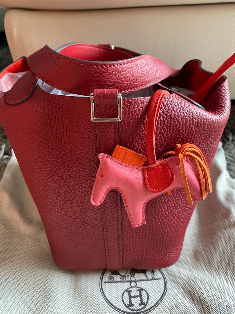 Hermes Picotin Lock Eclat bag PM Rouge grenat/ Rouge piment Clemence  leather/ Swift leather Silver hardware