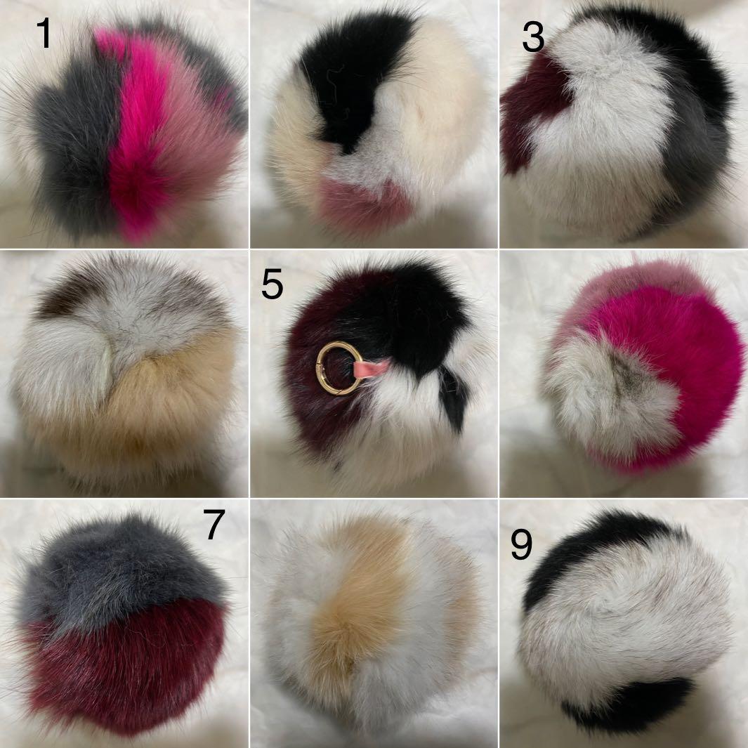 Fox Fur Pom Pom Bag Charm Fur Ball Keyring Beige 