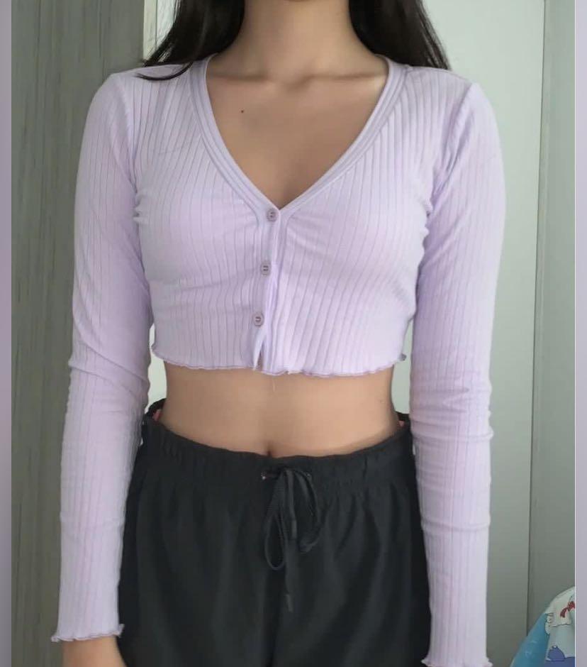 lilac cropped shein cardigan, Women's Fashion, Tops, Sleeveless on Carousell