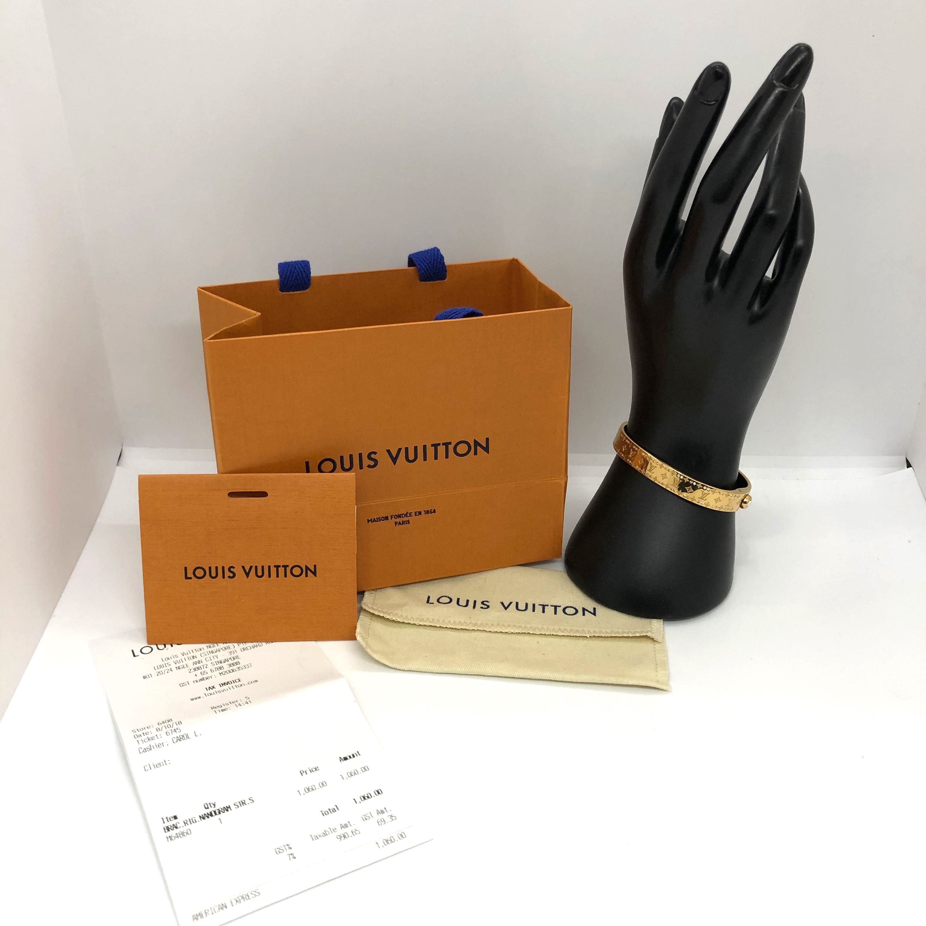 Louis Vuitton Nanogram Goldtone Bangle Bracelet M64860 Italy