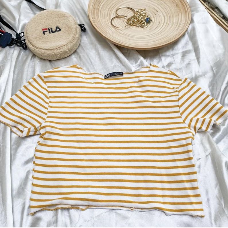 Mustard yellow fila crop top new arrivals