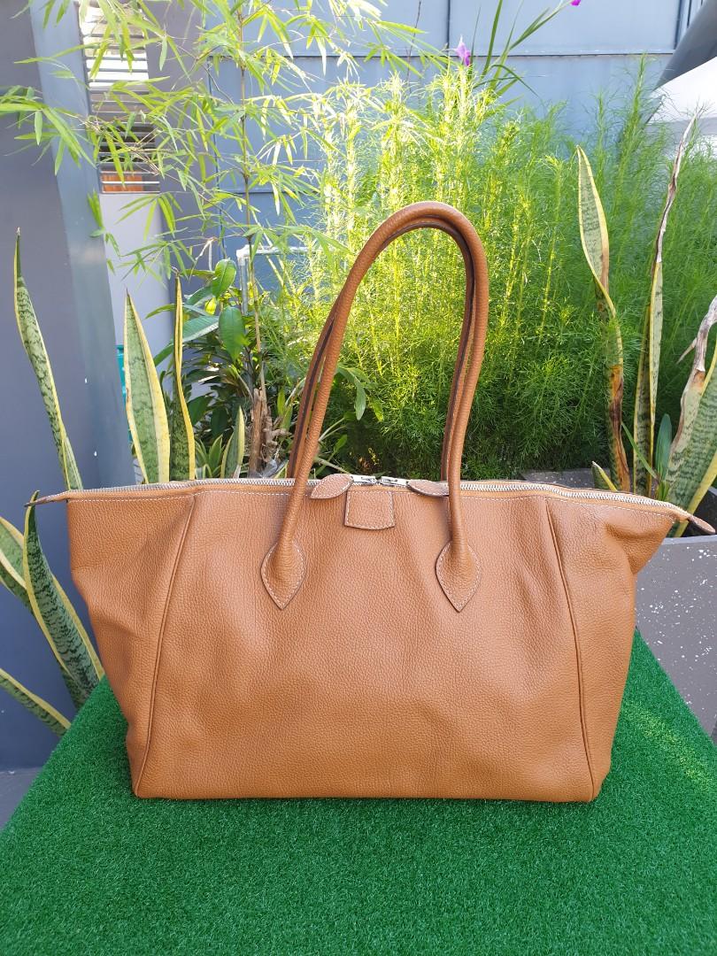 Hermes 37cm Etoupe Clemence Leather Paris Bombay Tall Bag - Yoogi's Closet