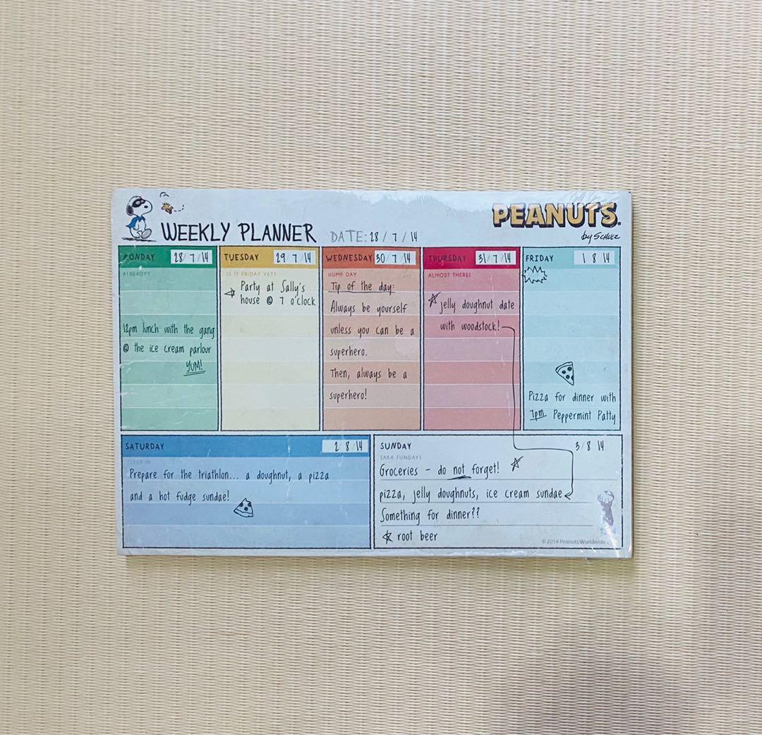 Peanuts weekly planner, Books & Stationery, Stationery on Carousell
