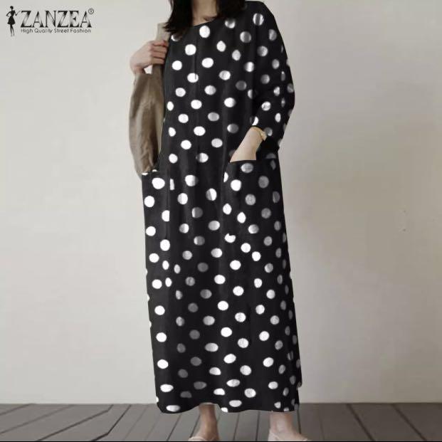 PLUS SIZE ZANZEA POLKA DOT KAFTAN DRESS 5xl Women s Fashion